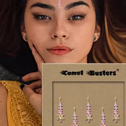 Comet Busters Set of 3 Handcrafted Reusable Traditional Designer Bindis - Pink 038 image 4