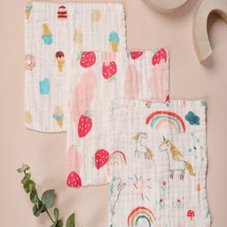 KICKS & CRAWL Infants Pack Of 3 Printed Cotton Wash Cloths-image-93