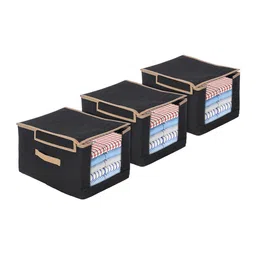 Kuber Industries Pack Of 3 Black Organizers With Handle & Lid-30
