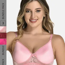 StyFun Pack Of 3 Lace Full Coverage Lightly Padded Everyday Bra With All day Comfort-image-50