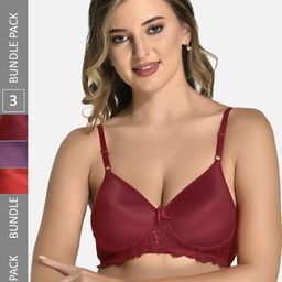 StyFun Pack Of 3 Full Coverage Lightly Padded Seamless Cotton Bra-All Day Comfort-picture-18