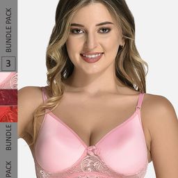 StyFun Pack Of 3 Floral Lace Full Coverage Lightly Padded Non-Wired Everyday Bra-picture-13