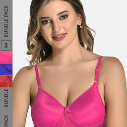 StyFun Pack Of 3 Floral Lace Full Coverage Lightly Padded Non-Wired Everyday Bra-picture-15