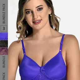 StyFun Pack Of 3 Floral Lace Full Coverage Lightly Padded Non-Wired Everyday Bra-picture-11