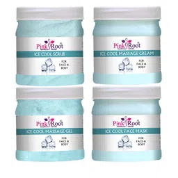 Pink Root Ice Cool Eco Scrub Cream Gel Mask For Oil Control Facial Kit-500gm Each-9