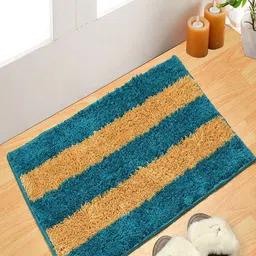 Homefab India Blue & Beige 4 Pieces Striped 1000 GSM Pure Microfiber Anti-Skid Bath Rugs-41