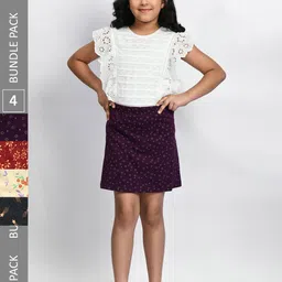 BAESD Girls Pack Of 4 Printed Pure Cotton A-Line Mini Skirts-image-99
