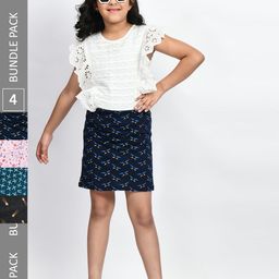 BAESD Girls Pack Of 4 Printed Cotton Straight Mini Skirts-image-92