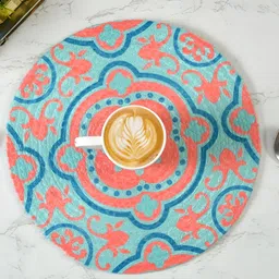 HOMADORN Orange & Blue 4 Pieces Ethnic Motifs Round Table Placemats-picture-10