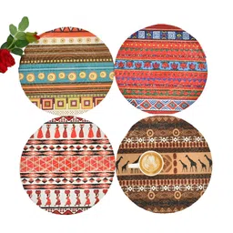 HOMADORN 4 Pcs Red & Blue 4 Pcs Ethnic Motifs Round Table Placemats-28