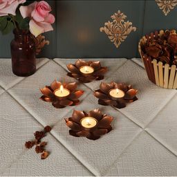 Amaya Decors Set Of 4 Flower Copper Tealight Holder-13