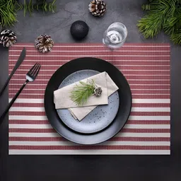 UniKart Maroon & White 4 Pieces Striped Non-Fading Table Placemats-image-4
