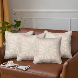 Peepul Tree Off White Set of 4 Floral Square Cushion Covers-100