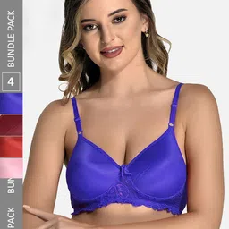 StyFun Pack Of 4 Full Coverage Lightly Padded Seamless Cotton Bra-All Day Comfort-4