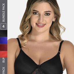 StyFun Pack Of 4 Full Coverage Lightly Padded Lace All Day Comfort Bra-12