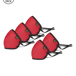 EUME Pack Of 5 Red Solid 3-Ply Reusable Protective Outdoor Masks-43