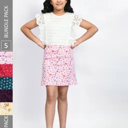 BAESD Girls Pack Of 5 Printed Pure Cotton A-Line Mini Skirts-image-97