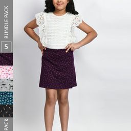 BAESD Girls Pack Of 5 Printed Pure Cotton Straight Skirts-picture-41
