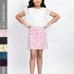 BAESD Girls Pack Of 4 Printed Pure Cotton A-Line Mini Skirts-image-81