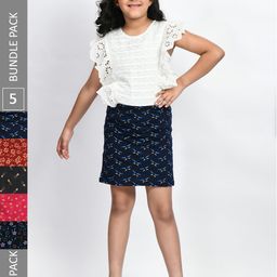 BAESD Girls Pack Of 5 Printed Pure Cotton Straight Mini Skirts-image-86
