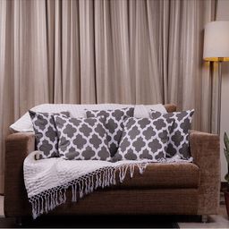 HOMEMONDE Set of 5 Grey & White Ethnic Motifs Square Cushion Covers-6