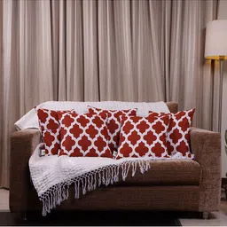 HOMEMONDE Rust & White Set of 5 Square Cushion Covers-9