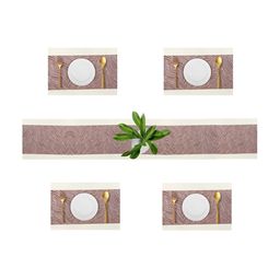 YELONA Brown 5 Pieces Self-Designed Table Placemats with Runner-23