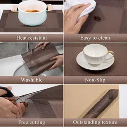YELONA Brown 5 Pieces Textured Rectangular Table Placemats & Runner image 2