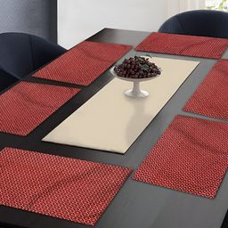 TARAN LIVING Maroon & Silver Toned 6 Pieces Printed Cotton Table Placemats-14