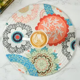 HOMADORN Blue & White 6Pcs Floral Round Table Placemats-picture-36