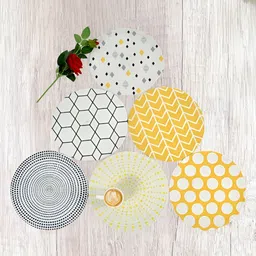 HOMADORN  Yellow & White 6 Pcs Geometric Round Table Placemats-18