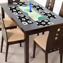 THEYAYACAFE Black & White Floral Cotton Table Placemats & Table Runner-43