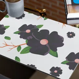 THEYAYACAFE Black & White 7 Pieces Floral Tablemats & Table Runner-58