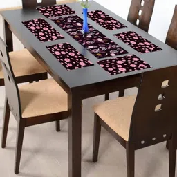 THEYAYACAFE Brown & Pink Floral Cotton Table Placemats & Table Runner-36