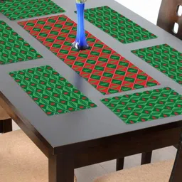 THEYAYACAFE Green & Red 7 Pieces Geometric Tablemats & Table Runner-29