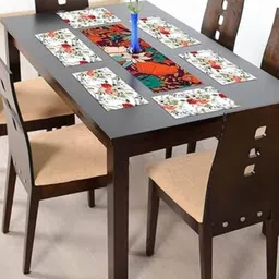 THEYAYACAFE White & Red 7 Pieces Floral Tablemats & Table Runner-20