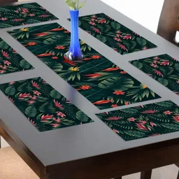 THEYAYACAFE Teal Green & Pink 7 Pieces Floral Cotton Table Placemats With Runners-21