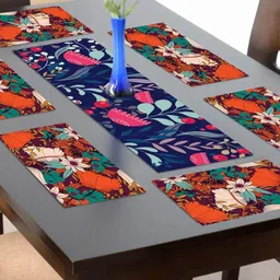 THEYAYACAFE Blue & Red 7 Pieces Floral Tablemats & Table Runner-20