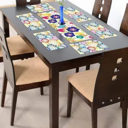 THEYAYACAFE White & Blue Floral Cotton Table Placemats & Table Runner-43