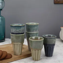 MIAH Decor Prismatic Blue & Grey 6 Pieces Textured Ceramic Glossy Cups 100 ml Each-18