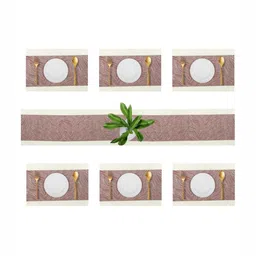 UniKart Brown 7 Pieces Printed Table Linen Set-16