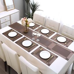 YELONA Brown 7 Pieces Textured Rectangular Table Placemats & Runner-12