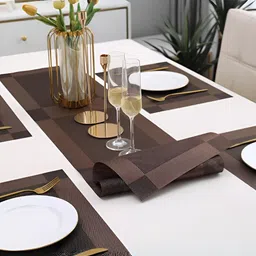 YELONA Brown 7 Pieces Textured Rectangular Table Placemats & Runner image 3
