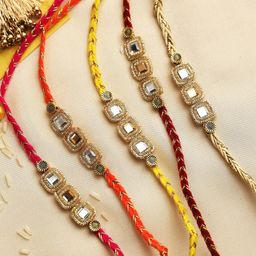 Aapno Rajasthan Pack of 5 Multicoloured Rakhi with Roli Chawal Set-image-65