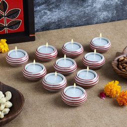 VarEesha Set Of 10 Red Circular Diyas-11