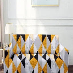 Cortina White & Yellow Printed 2-Seater Stretchable Non-Slip Sofa Slipcover-image-49