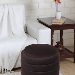 Shadowkart Coffee Brown & Gold-Toned Wooden Round Ottoman-image-41