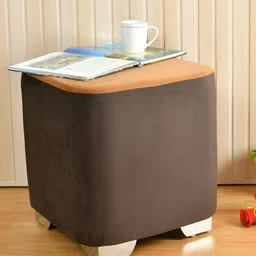 Shadowkart Brown Wooden Pouffes Sitting Mudda Square Ottoman-image-53
