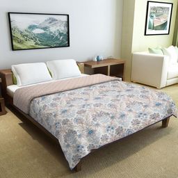 Cortina White & Blue Ethnic Motifs Microfiber AC Room Reversible Double Bed Dohar-image-83