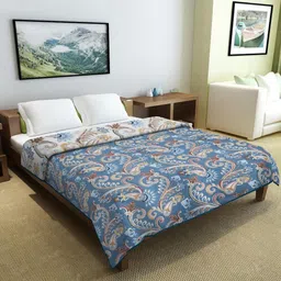Cortina Blue & White Ethnic Motifs Microfiber AC Room Reversible Single Bed Dohar-image-58